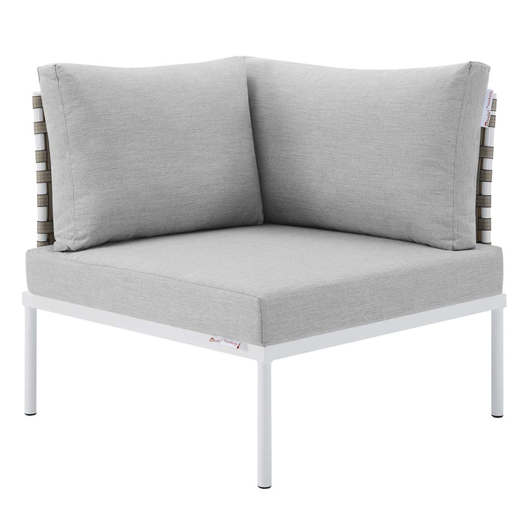 Harmony 10-Piece  Sunbrella® Basket Weave Outdoor Patio Aluminum Sectional Sofa Set in Tan Gray, EEI-4951-TAN-GRY-SET