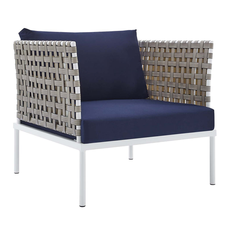 Harmony 10-Piece  Sunbrella® Basket Weave Outdoor Patio Aluminum Sectional Sofa Set in Tan Navy, EEI-4951-TAN-NAV-SET