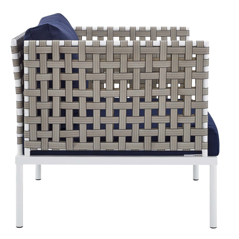 Harmony 10-Piece  Sunbrella® Basket Weave Outdoor Patio Aluminum Sectional Sofa Set in Tan Navy, EEI-4951-TAN-NAV-SET