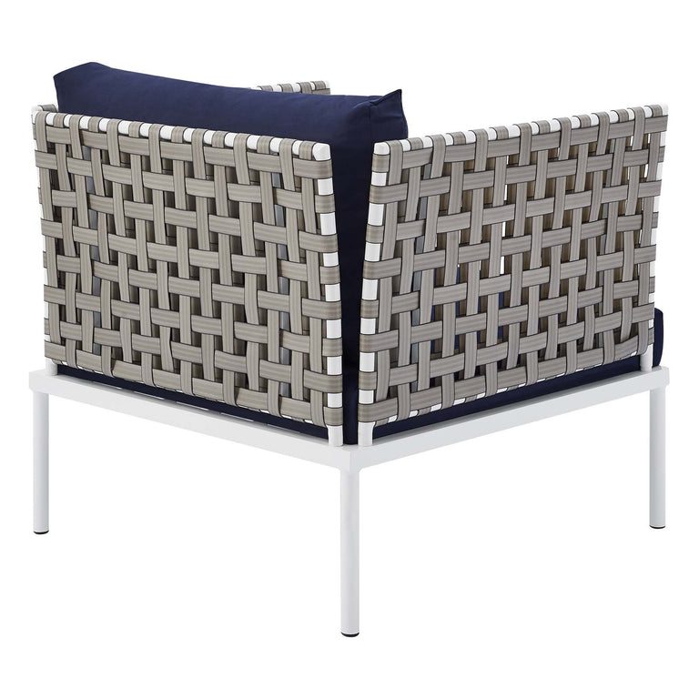 Harmony 10-Piece  Sunbrella® Basket Weave Outdoor Patio Aluminum Sectional Sofa Set in Tan Navy, EEI-4951-TAN-NAV-SET