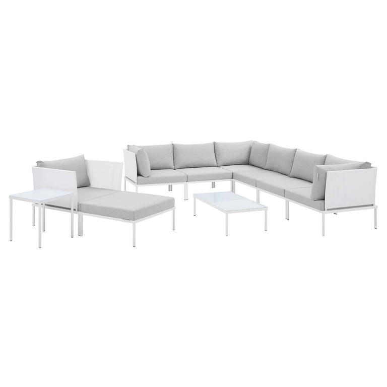 Harmony 10-Piece  Sunbrella® Outdoor Patio Aluminum Sectional Sofa Set in White Gray, EEI-4952-WHI-GRY-SET