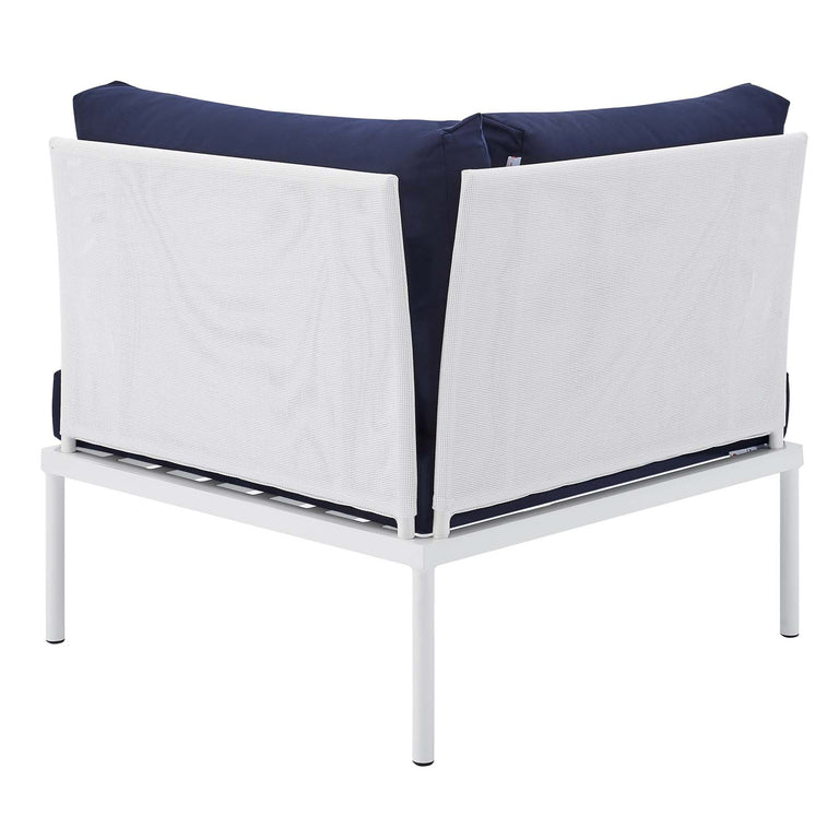 Harmony 10-Piece  Sunbrella® Outdoor Patio Aluminum Sectional Sofa Set in White Navy, EEI-4952-WHI-NAV-SET