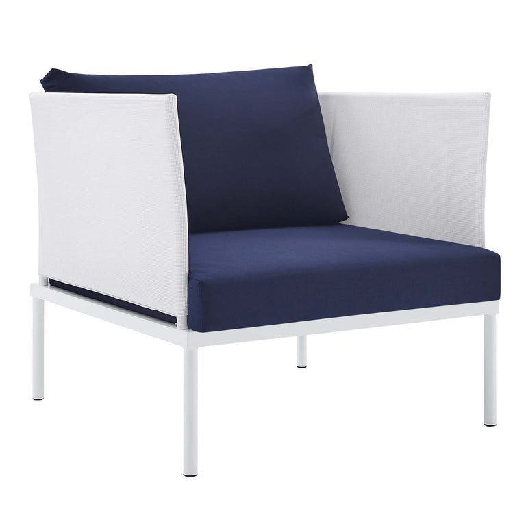 Harmony 10-Piece  Sunbrella® Outdoor Patio Aluminum Sectional Sofa Set in White Navy, EEI-4952-WHI-NAV-SET