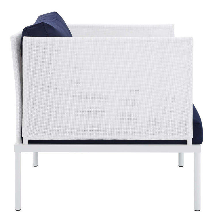 Harmony 10-Piece  Sunbrella® Outdoor Patio Aluminum Sectional Sofa Set in White Navy, EEI-4952-WHI-NAV-SET