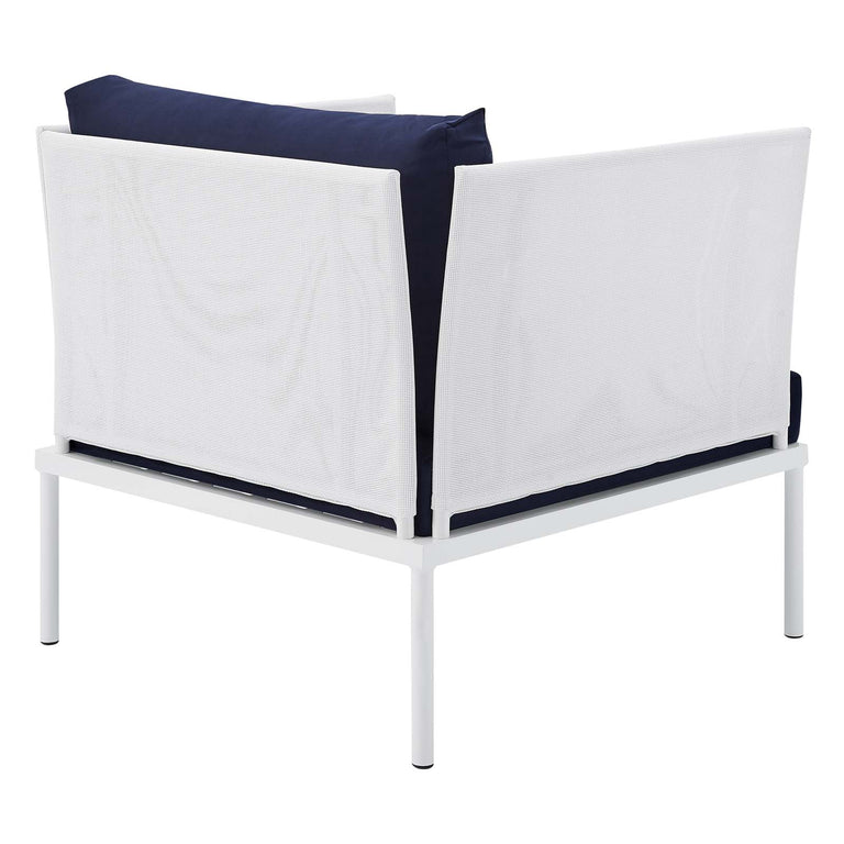 Harmony 10-Piece  Sunbrella® Outdoor Patio Aluminum Sectional Sofa Set in White Navy, EEI-4952-WHI-NAV-SET