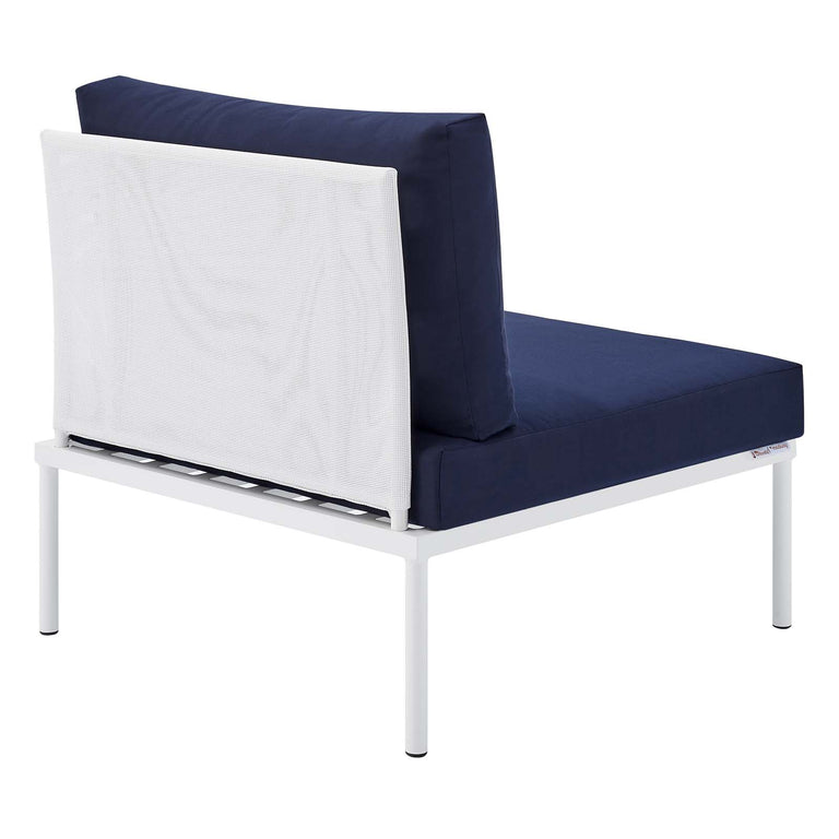Harmony 10-Piece  Sunbrella® Outdoor Patio Aluminum Sectional Sofa Set in White Navy, EEI-4952-WHI-NAV-SET