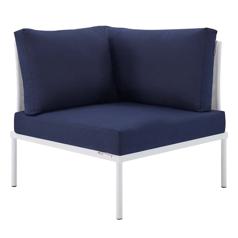 Harmony 10-Piece  Sunbrella® Outdoor Patio Aluminum Sectional Sofa Set in White Navy, EEI-4952-WHI-NAV-SET