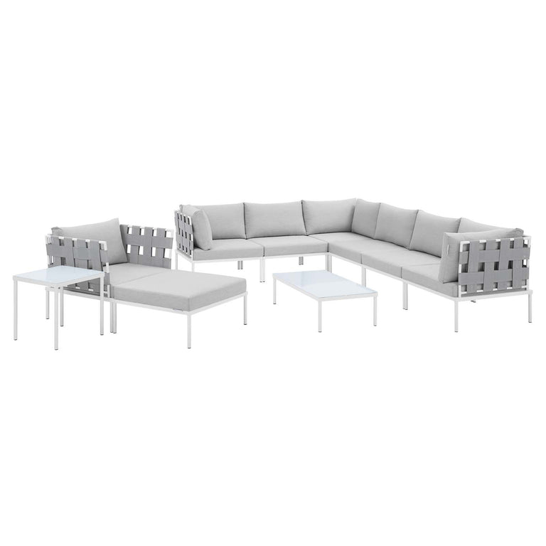 Harmony 10-Piece  Sunbrella® Outdoor Patio Aluminum Sectional Sofa Set in Gray Gray, EEI-4953-GRY-GRY-SET