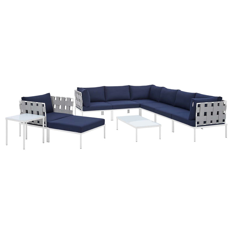 Harmony 10-Piece  Sunbrella® Outdoor Patio Aluminum Sectional Sofa Set in Gray Navy, EEI-4953-GRY-NAV-SET