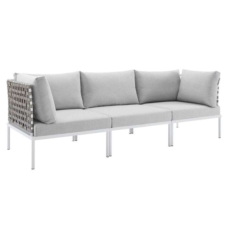 Harmony Sunbrella® Basket Weave Outdoor Patio Aluminum Sofa in Tan Gray, EEI-4966-TAN-GRY