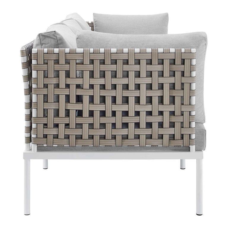 Harmony Sunbrella® Basket Weave Outdoor Patio Aluminum Sofa in Tan Gray, EEI-4966-TAN-GRY