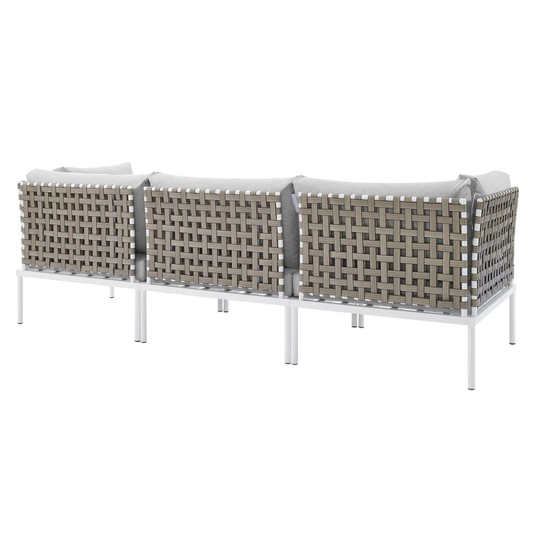 Harmony Sunbrella® Basket Weave Outdoor Patio Aluminum Sofa in Tan Gray, EEI-4966-TAN-GRY