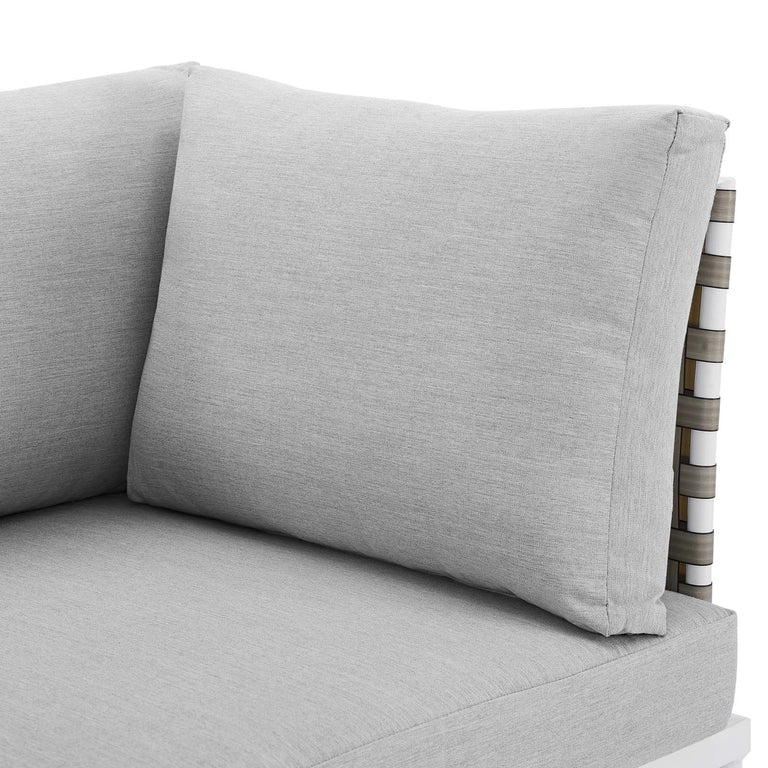 Harmony Sunbrella® Basket Weave Outdoor Patio Aluminum Sofa in Tan Gray, EEI-4966-TAN-GRY