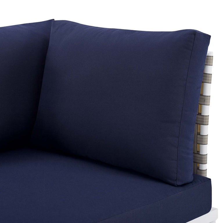 Harmony Sunbrella® Basket Weave Outdoor Patio Aluminum Sofa in Tan Navy, EEI-4966-TAN-NAV