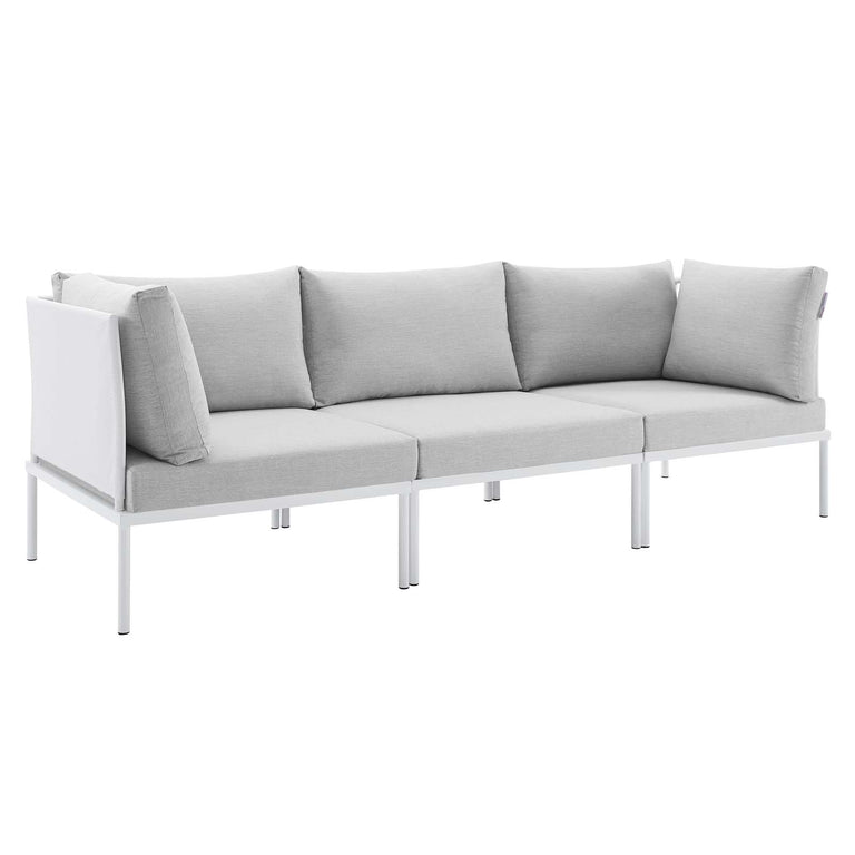 Harmony Sunbrella® Outdoor Patio Aluminum Sofa in White Gray, EEI-4967-WHI-GRY