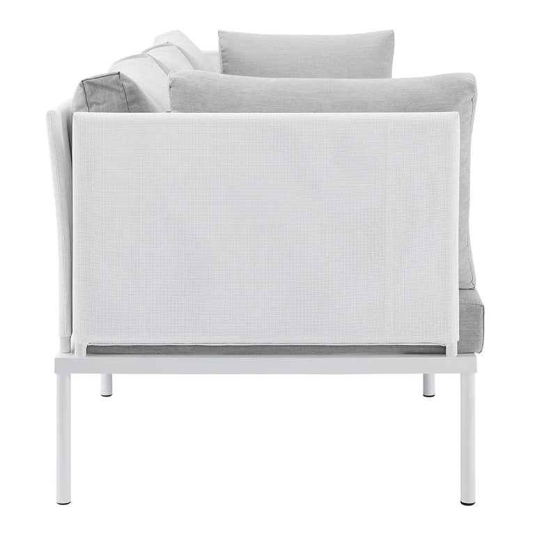 Harmony Sunbrella® Outdoor Patio Aluminum Sofa in White Gray, EEI-4967-WHI-GRY