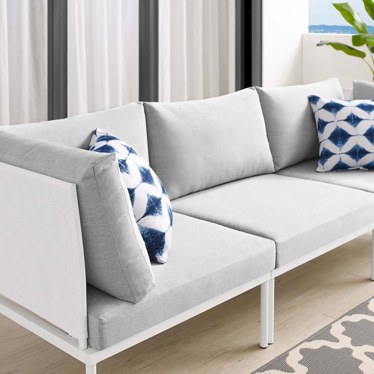 Harmony Sunbrella® Outdoor Patio Aluminum Sofa in White Gray, EEI-4967-WHI-GRY