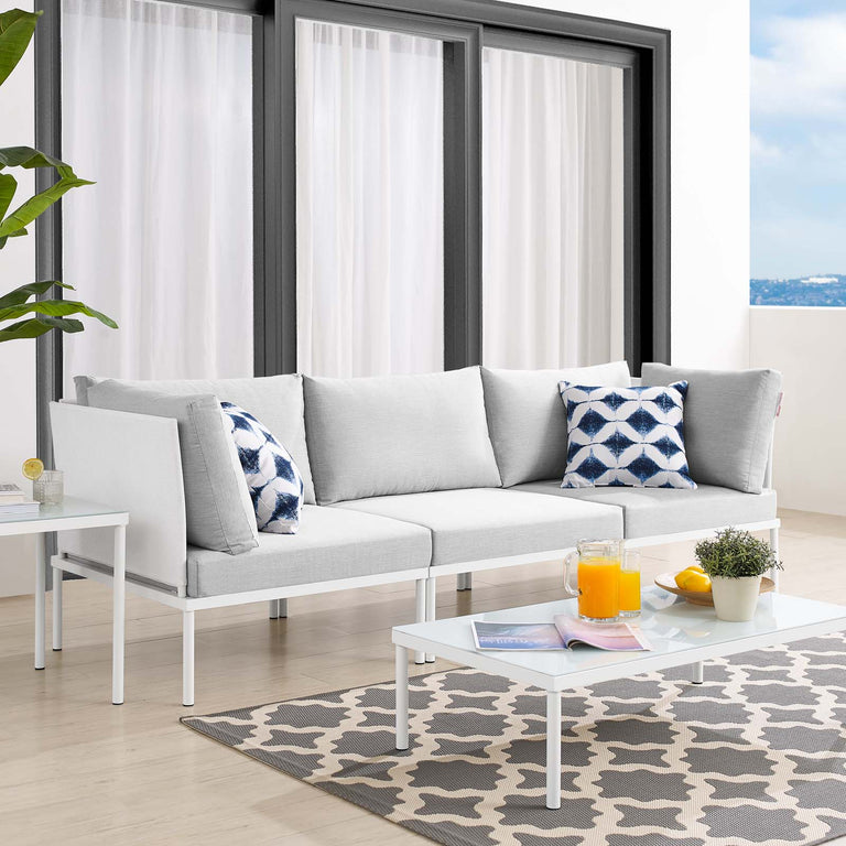Harmony Sunbrella® Outdoor Patio Aluminum Sofa in White Gray, EEI-4967-WHI-GRY