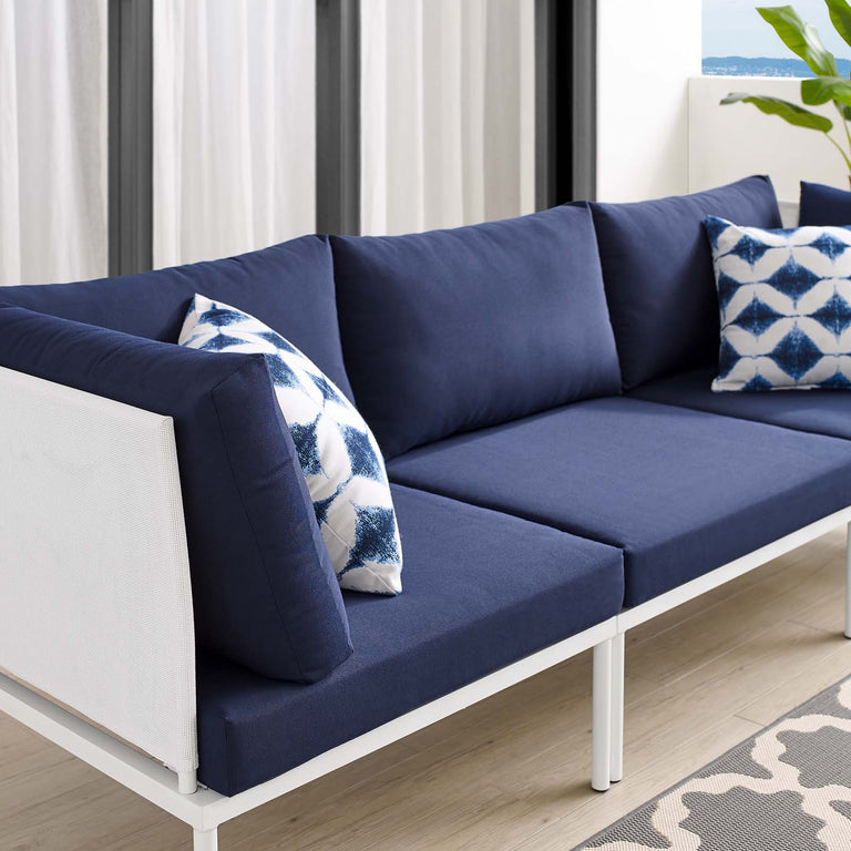 Harmony Sunbrella® Outdoor Patio Aluminum Sofa in White Navy, EEI-4967-WHI-NAV