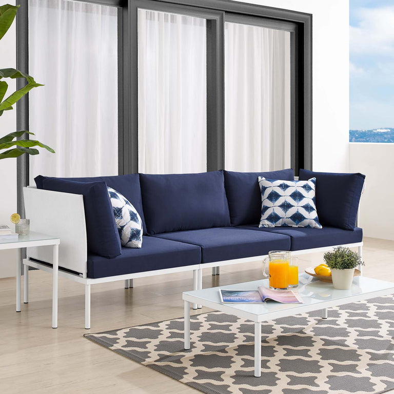 Harmony Sunbrella® Outdoor Patio Aluminum Sofa in White Navy, EEI-4967-WHI-NAV