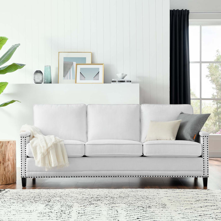 Ashton Upholstered Fabric Sofa in White, EEI-4982-WHI