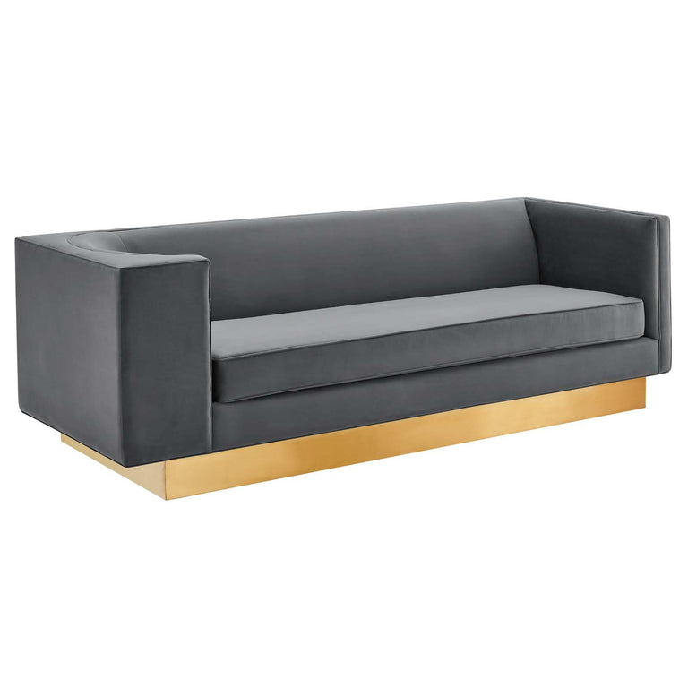 Eminence Upholstered Performance Velvet Sofa in Gray, EEI-5016-GRY