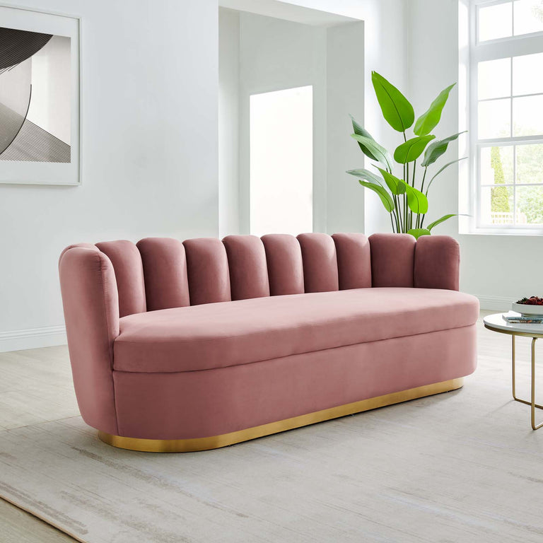 Victoria Channel Tufted Performance Velvet Sofa in Dusty Rose, EEI-5017-DUS