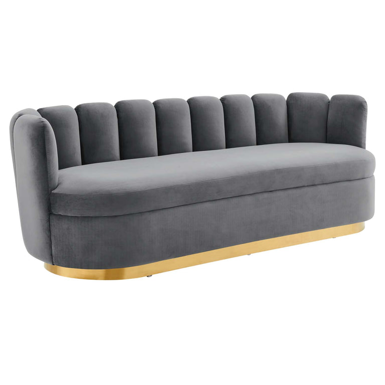 Victoria Channel Tufted Performance Velvet Sofa in Gray, EEI-5017-GRY