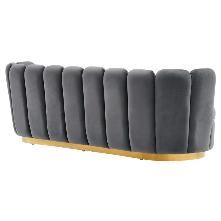 Victoria Channel Tufted Performance Velvet Sofa in Gray, EEI-5017-GRY
