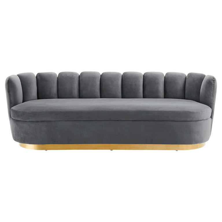 Victoria Channel Tufted Performance Velvet Sofa in Gray, EEI-5017-GRY