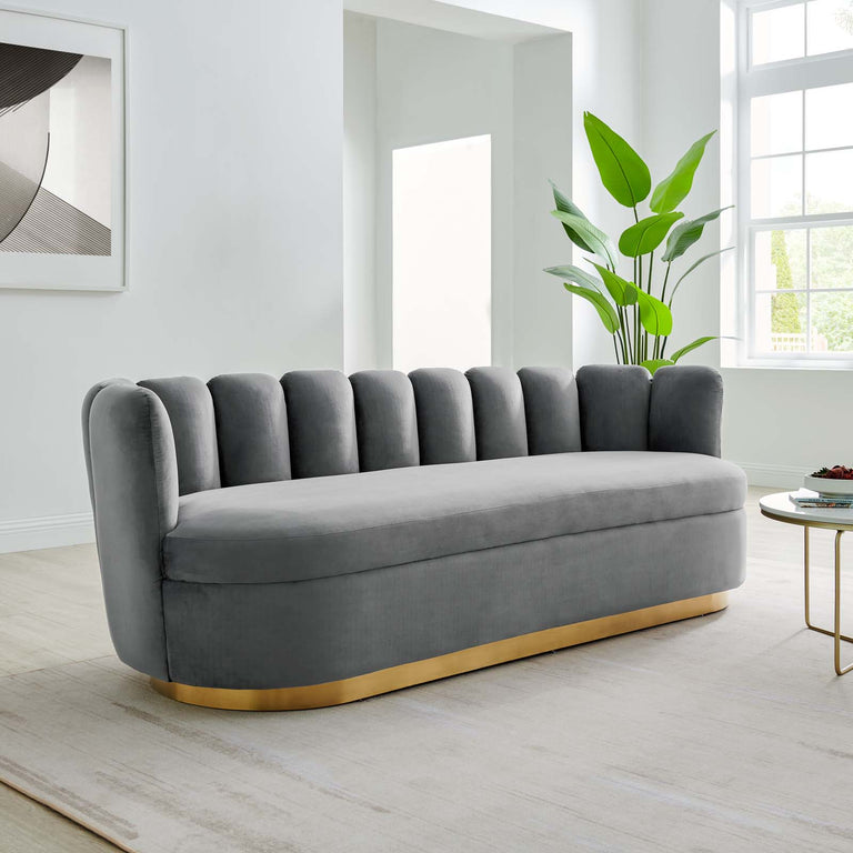 Victoria Channel Tufted Performance Velvet Sofa in Gray, EEI-5017-GRY