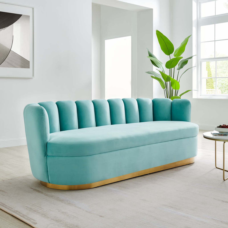 Victoria Channel Tufted Performance Velvet Sofa in Mint, EEI-5017-MIN