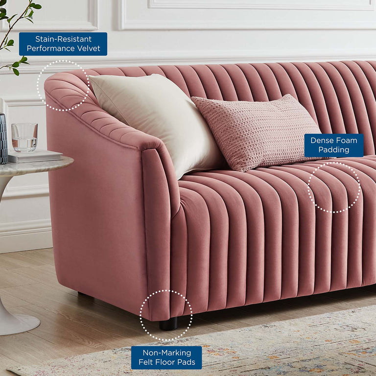 Announce Performance Velvet Channel Tufted Sofa in Dusty Rose, EEI-5053-DUS