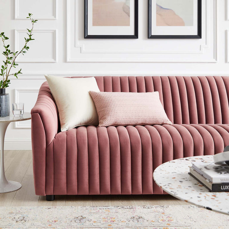 Announce Performance Velvet Channel Tufted Sofa in Dusty Rose, EEI-5053-DUS