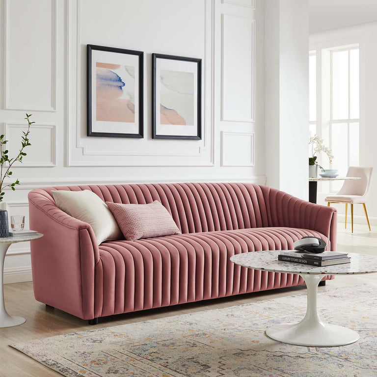 Announce Performance Velvet Channel Tufted Sofa in Dusty Rose, EEI-5053-DUS