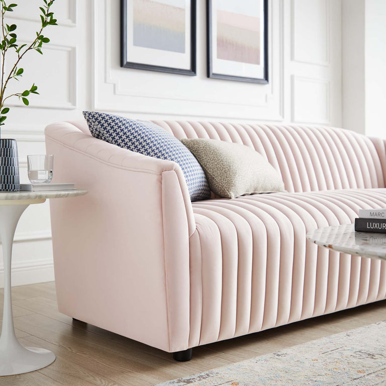 Announce Performance Velvet Channel Tufted Sofa in Pink, EEI-5053-PNK