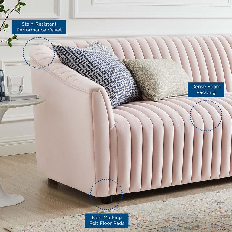 Announce Performance Velvet Channel Tufted Sofa in Pink, EEI-5053-PNK