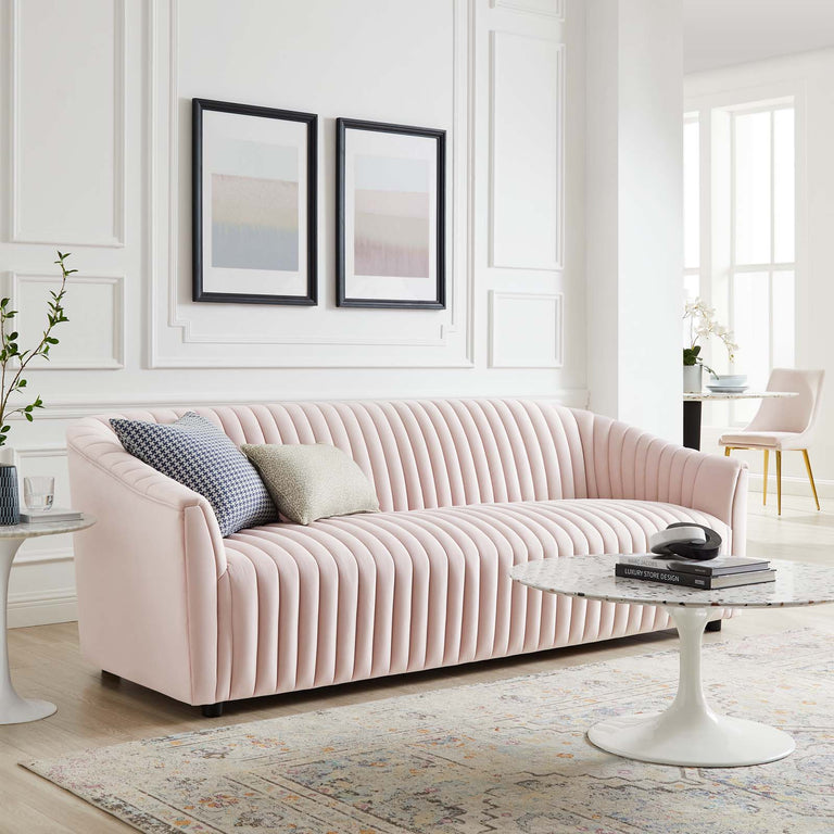 Announce Performance Velvet Channel Tufted Sofa in Pink, EEI-5053-PNK