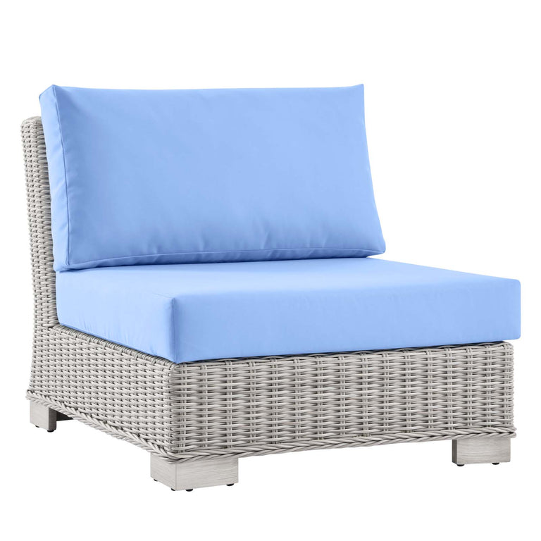 Conway Outdoor Patio Wicker Rattan 6-Piece Sectional Sofa Furniture Set in Light Gray Light Blue, EEI-5094-LBU