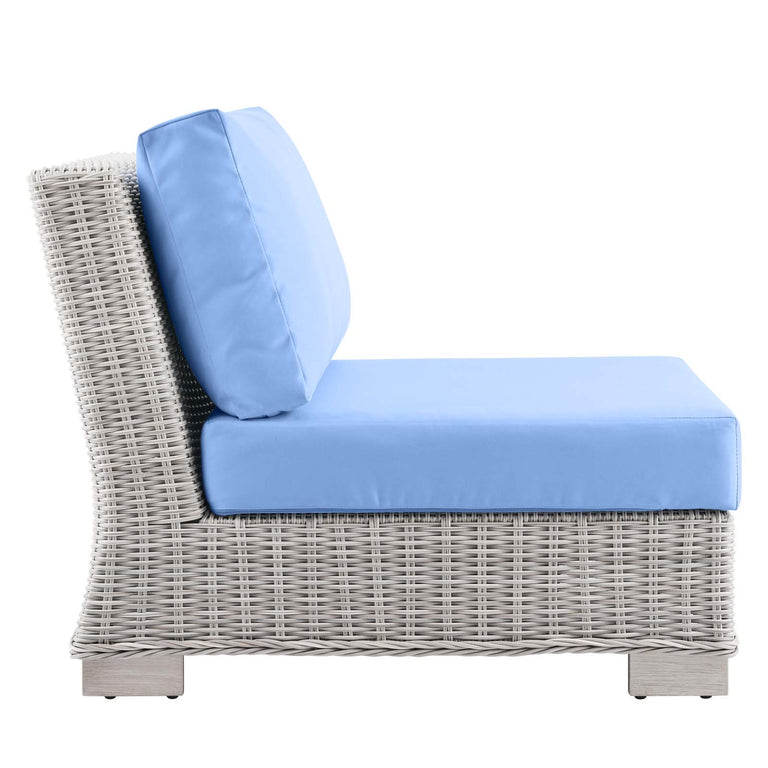Conway Outdoor Patio Wicker Rattan 6-Piece Sectional Sofa Furniture Set in Light Gray Light Blue, EEI-5094-LBU