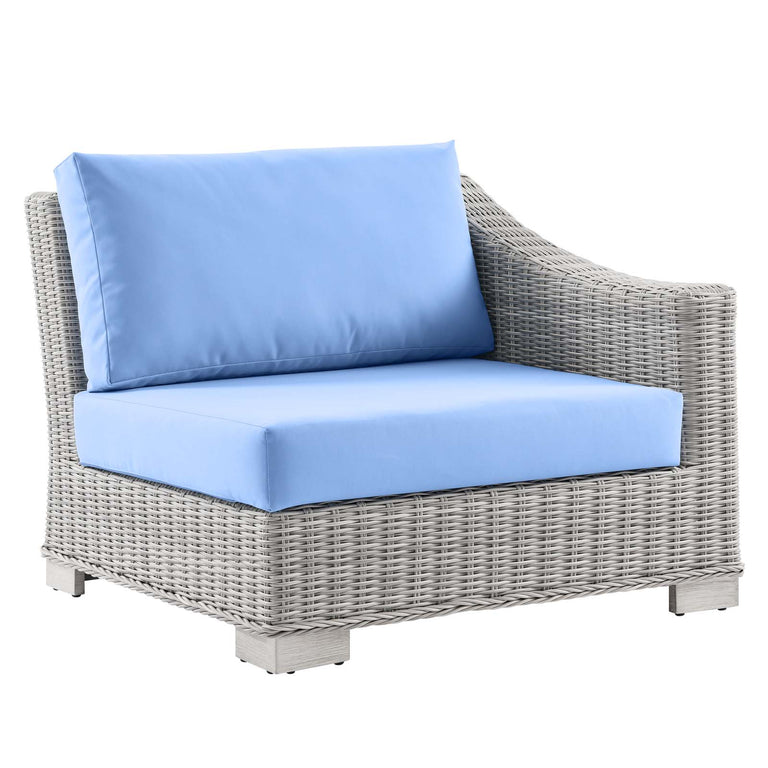 Conway Outdoor Patio Wicker Rattan 6-Piece Sectional Sofa Furniture Set in Light Gray Light Blue, EEI-5094-LBU