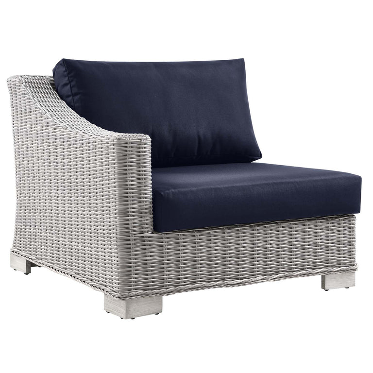 Conway Outdoor Patio Wicker Rattan 9-Piece Sectional Sofa Furniture Set in Light Gray Navy, EEI-5096-NAV