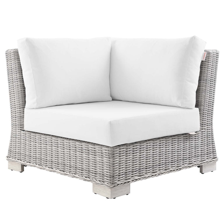 Conway Outdoor Patio Wicker Rattan 9-Piece Sectional Sofa Furniture Set in Light Gray White, EEI-5096-WHI