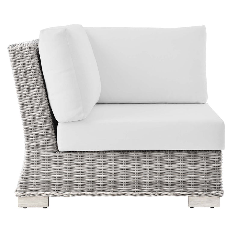 Conway Outdoor Patio Wicker Rattan 9-Piece Sectional Sofa Furniture Set in Light Gray White, EEI-5096-WHI