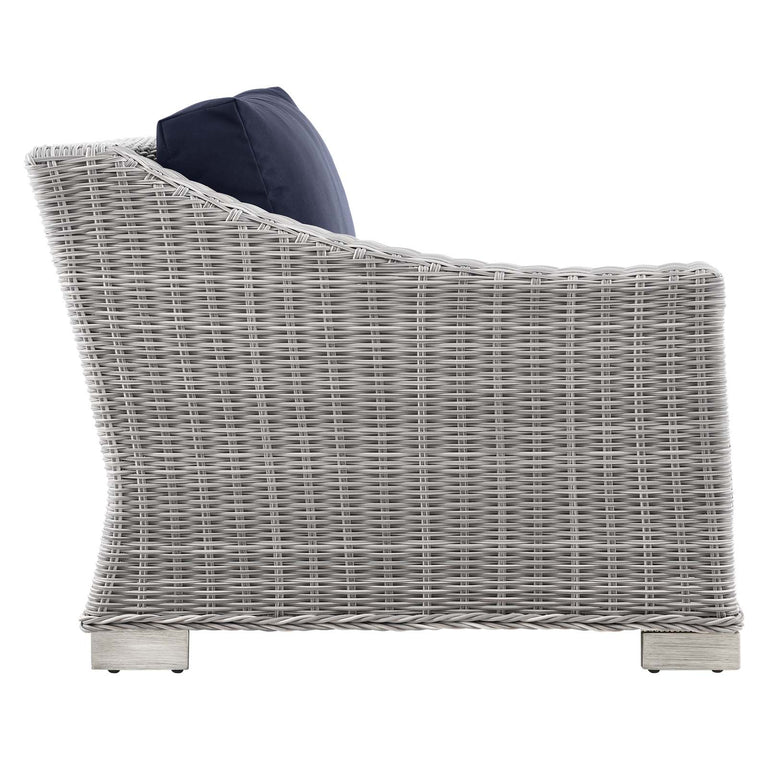 Conway Outdoor Patio Wicker Rattan 7-Piece Sectional Sofa Furniture Set in Light Gray Navy, EEI-5098-NAV