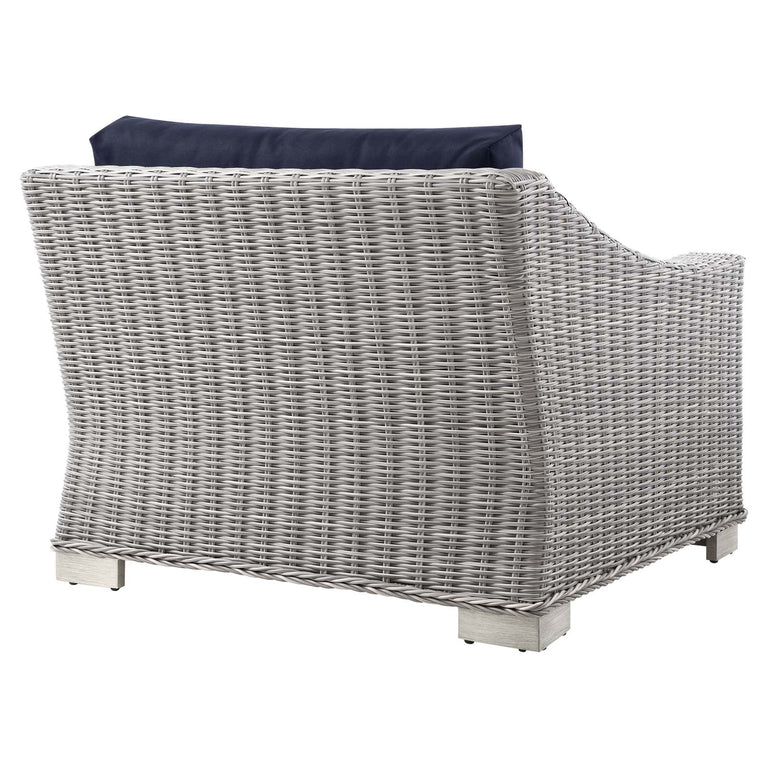 Conway Outdoor Patio Wicker Rattan 7-Piece Sectional Sofa Furniture Set in Light Gray Navy, EEI-5098-NAV