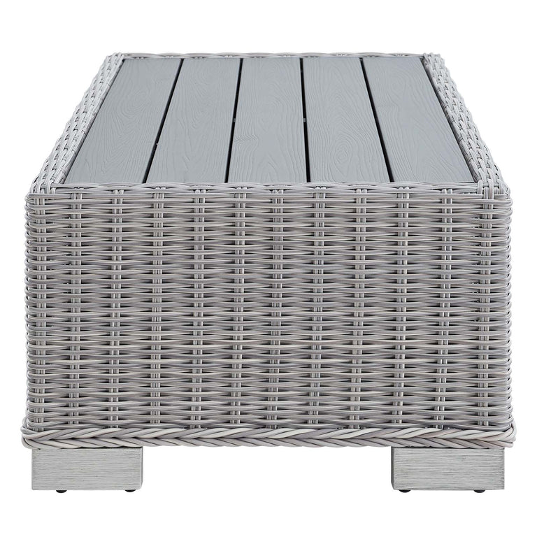 Conway Outdoor Patio Wicker Rattan 7-Piece Sectional Sofa Furniture Set in Light Gray Navy, EEI-5098-NAV
