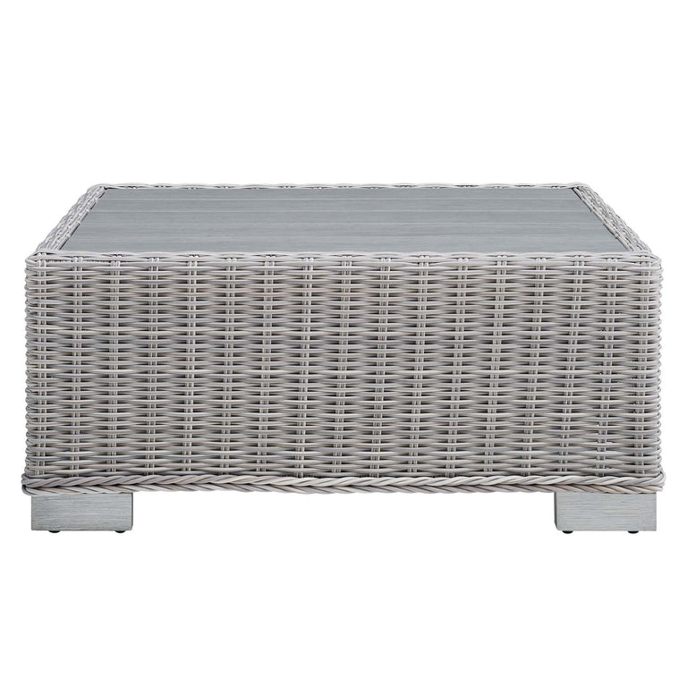 Conway Outdoor Patio Wicker Rattan 7-Piece Sectional Sofa Furniture Set in Light Gray Navy, EEI-5098-NAV