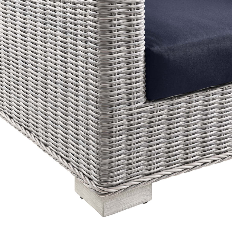 Conway Outdoor Patio Wicker Rattan 7-Piece Sectional Sofa Furniture Set in Light Gray Navy, EEI-5098-NAV