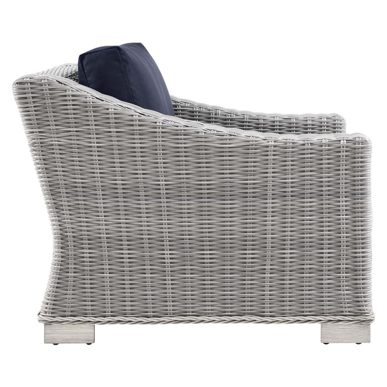 Conway Outdoor Patio Wicker Rattan 7-Piece Sectional Sofa Furniture Set in Light Gray Navy, EEI-5098-NAV